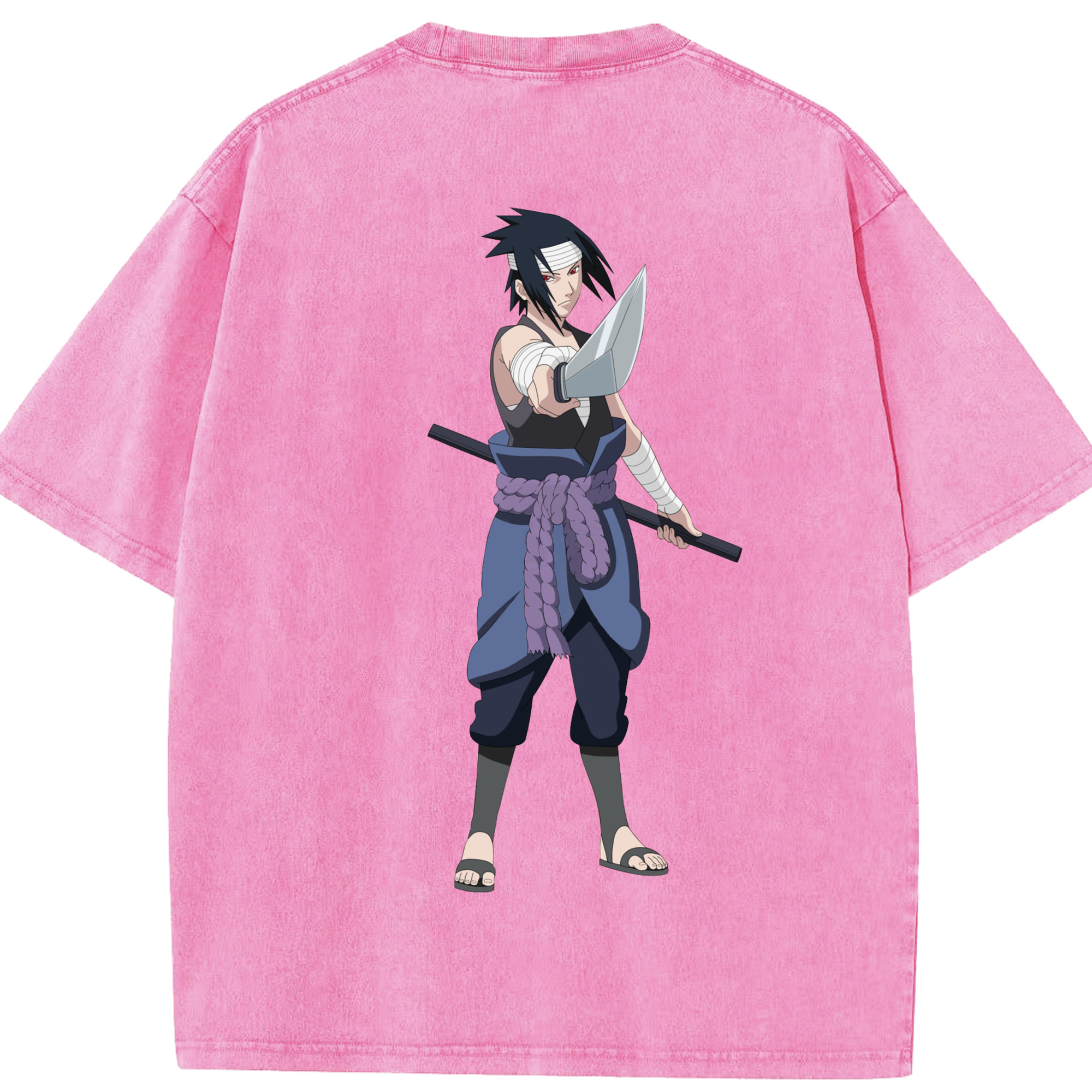 （画像用） NARUTO -ナルト- うちは サスケ Uchiha Sasuke 綿100% ヴィンテージ風 半袖Tシャツ（背面プリント）